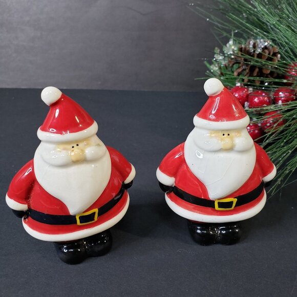 Cute Red Ceramic Christmas Santa Claus Salt and Pepper Shakers Set Holiday S+P - Picture 1 of 7
